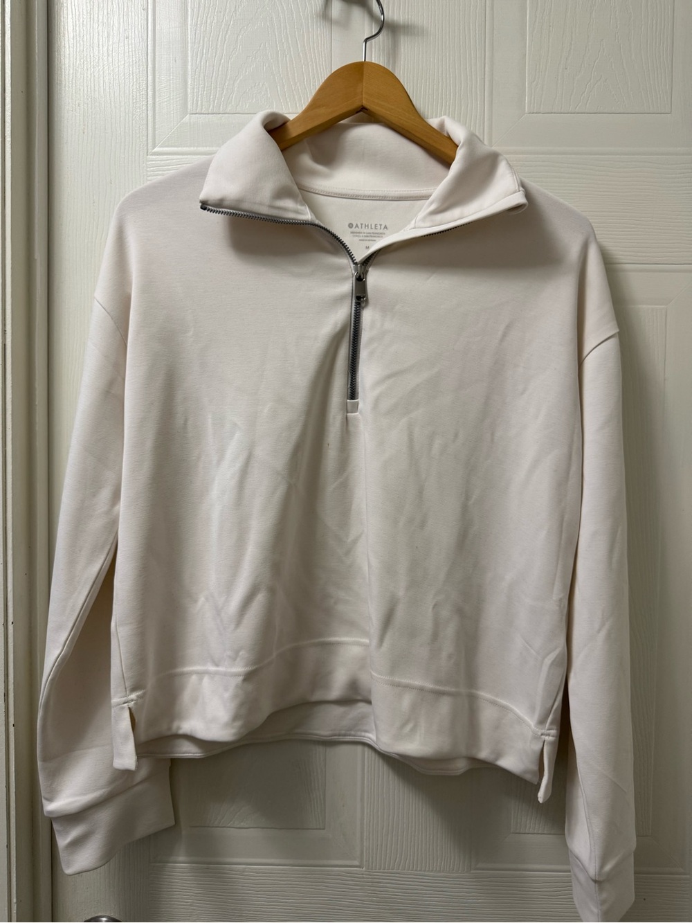 Athleta Cream Zip-Up Pullover Sweater